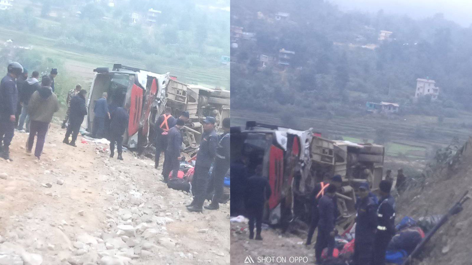घाँसिकुवामा यात्रु बस दुर्घटना हुँदा २ जनाको मृत्यु, घाईते ३४ मध्ये २४ गम्भिर