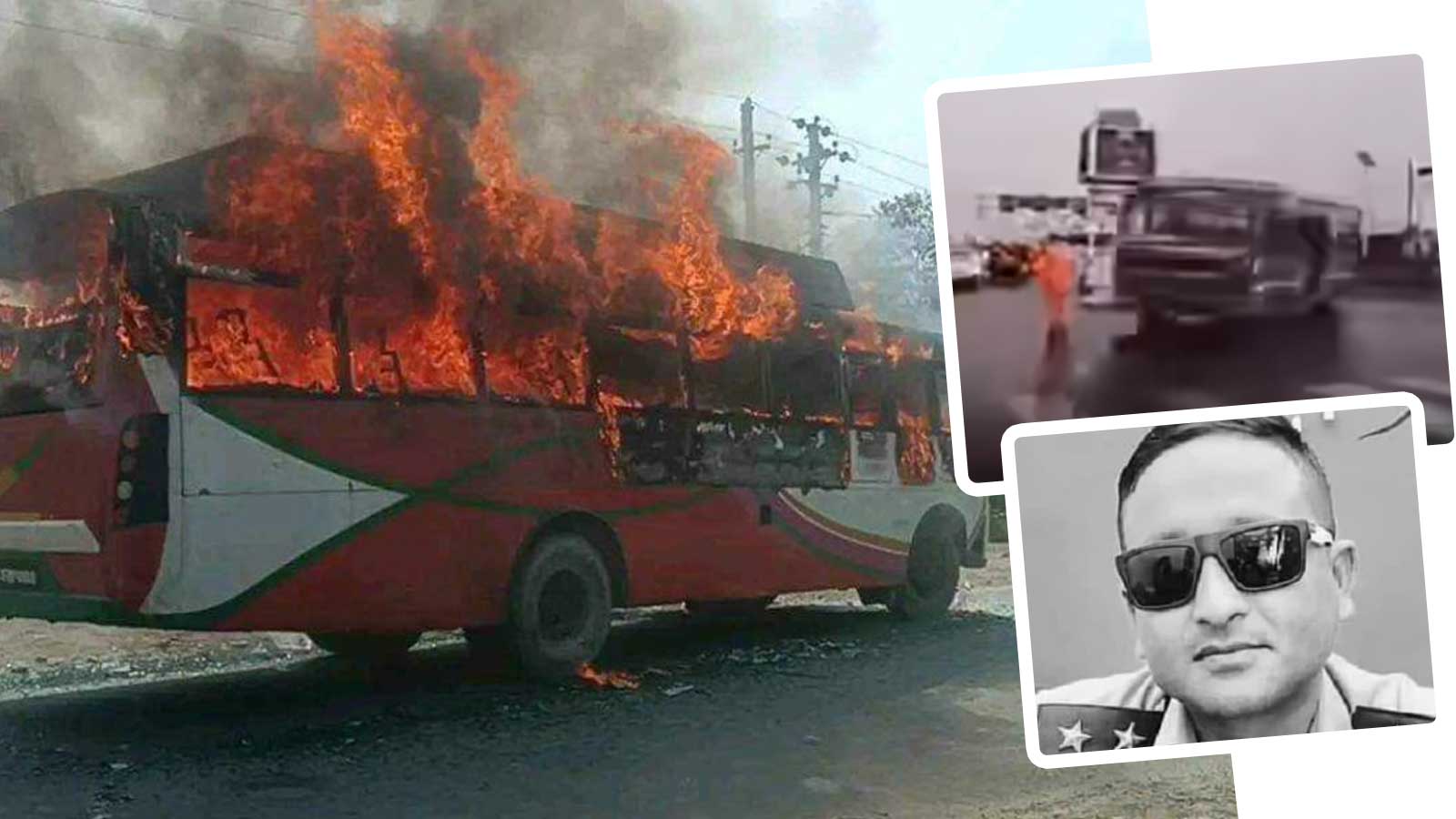 कोटेश्वरमा बसको ठक्करबाट ट्राफिक प्रहरीको मृत्यु, सर्लाहीमा बस जलाईयो