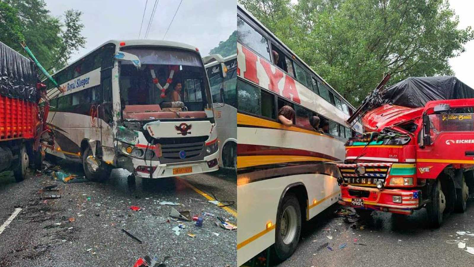 सिमलतालमा अर्को दुर्घटनाः भारतीय बस र ट्रक ठोक्किए