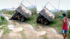 हेटौँडामा सडक भासिएर ५ सेकेण्डमै गायव भयो बोलेरो गाडी !