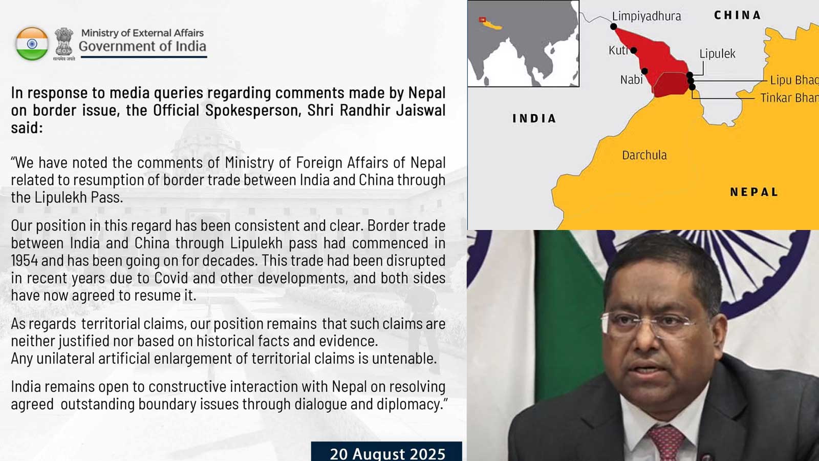 लिपुलेक विवाद चर्कियो: नेपालले पुनः दोहोर्यायो दाबी, औचित्यहीन भन्दै भारतद्वारा अस्वीकार