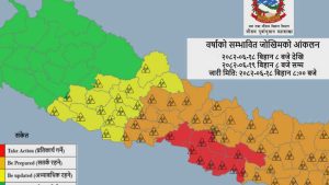देश रेड अलर्टमाः राति १० बजेदेखि २ बजेसम्म अतिभारी वर्षा, १७ जिल्ला उच्च जोखिममा
